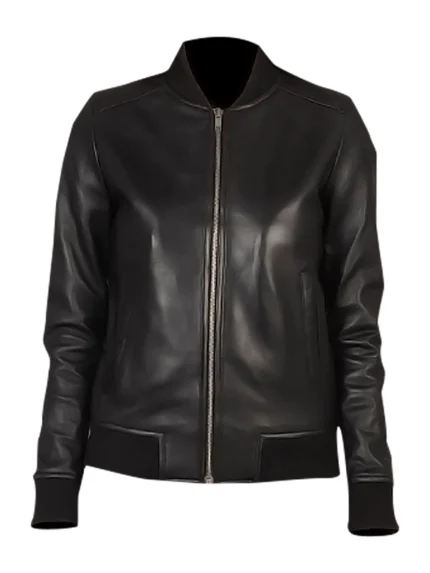 Bliss Black Leather Bomber Jacket front