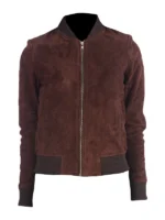 Bliss Leather Suede Bomber Jacket Brown