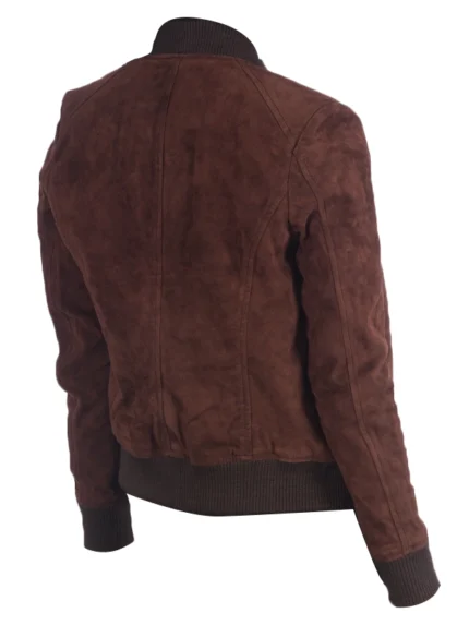 Bliss Brown Suede Bomber Jacket Back