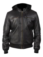 Bouncer Biz - Black Leather Bomber Jacket