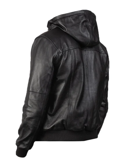 Bouncer Biz Black Leather Bomber Jacket back