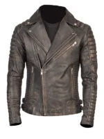 Distressed Brown Leather Biker Jacket - Armand