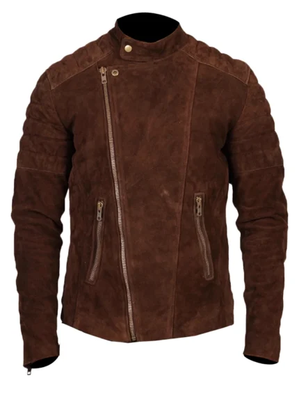 Faisor Mocha Suede Biker Jacket Brown