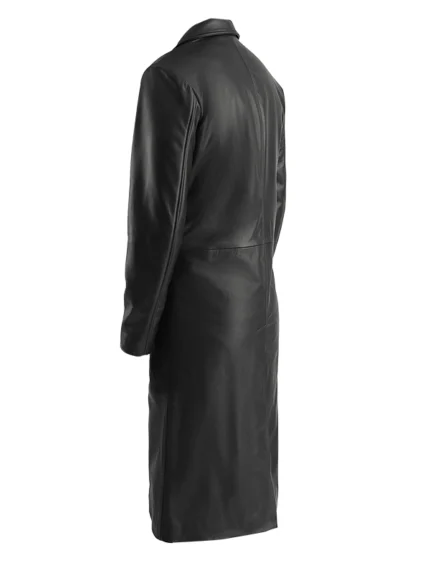 Mateo Black Leather Single Breasted Coat back