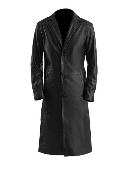 Mateo Black Single Breasted Leather Coat