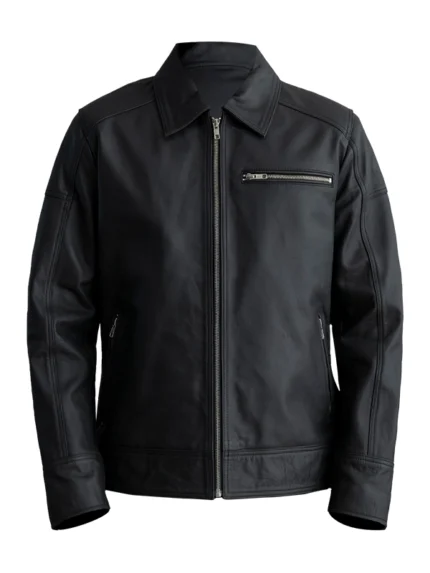 Matte Black Leather Biker Jacket - Lavendard