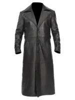 Mens Black Leather Full Length Trench Coat