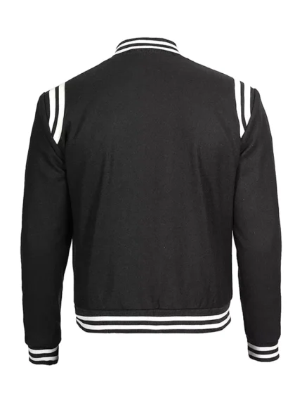 Men's Black Letterman Jacket With White Detailing - Wool Blend back