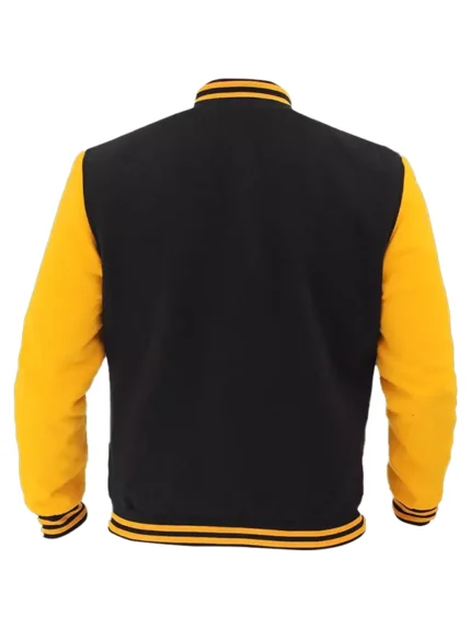 Mens Black and Yellow Letterman Jacket Back