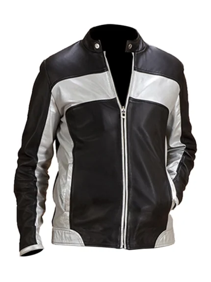 Randolf Silver & Black Leather Biker Jacket