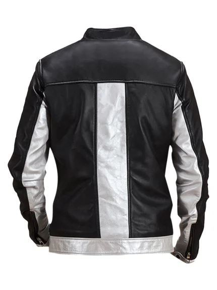 Randolf Silver Black Leather Biker Jacket back