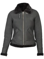 Shearling B-3 Distressed Black Leather Bomber Jacket