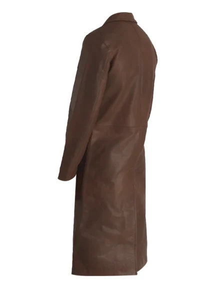 Single Breasted Brown Leather Coat 2