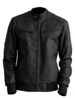 Sven Tumbled Black Leather Bomber Jacket