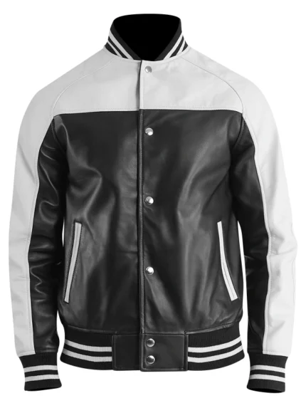 Terrance Black and White Leather Varsity Jacket