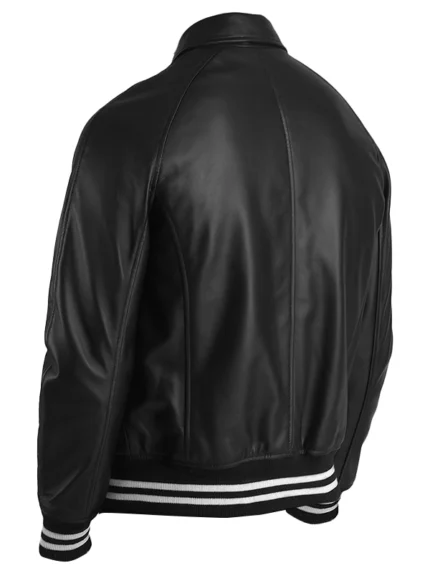 Walton Black Leather Varsity Jacket Back