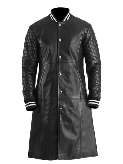 Wilde Black Leather Varsity Coat Mens