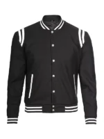 Wool Blend - Black Letterman Jacket With White Detailing