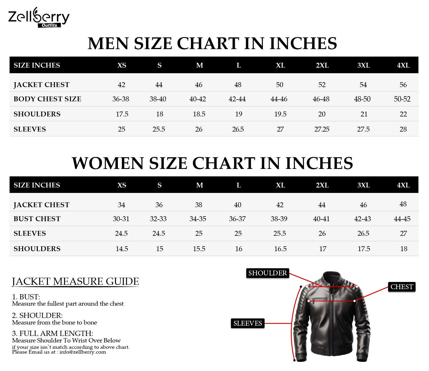 Zellberry Size Chart