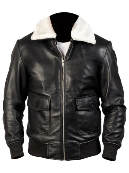 Airin G-1 Black and White Mens Leather Bomber Jacket front