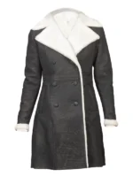 Amie Black Double Breasted Shearling Coat front