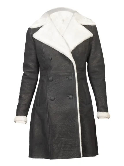 Amie Black Double Breasted Shearling Coat front