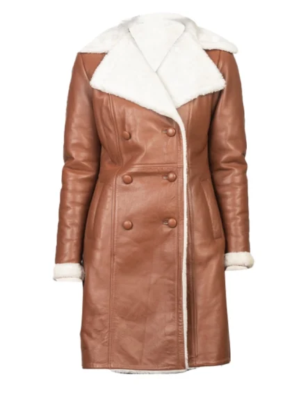 Amie Brown Double Breasted Shearling Coat front