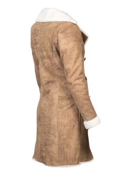 Amie Distressed Brown Double Breasted Shearling Coat back