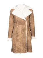 Amie Distressed Brown Double Breasted Shearling Coat front