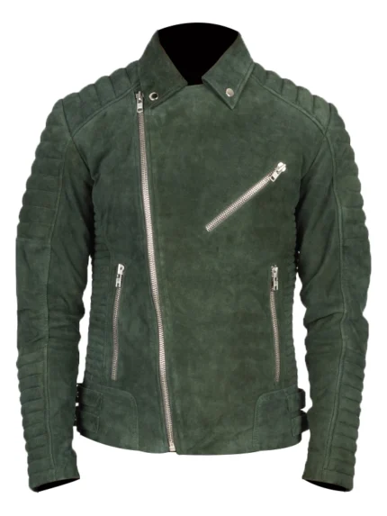 Armand Green Suede Biker Jacket Front