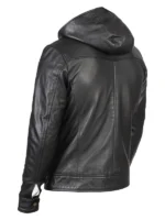 Baston Black Hooded Leather Bomber Jacket back