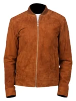 Brown suede bomber jacket​ front