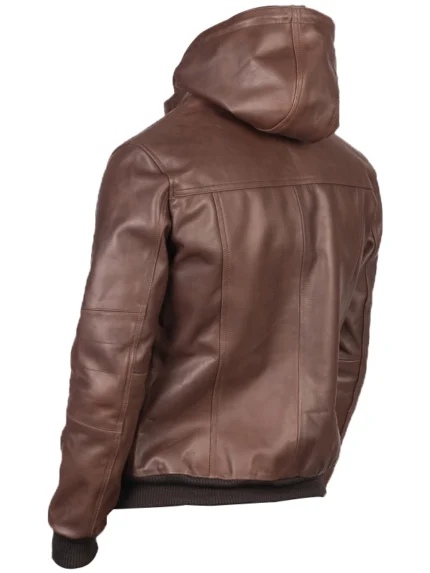 Bouncer Biz Brown Leather Bomber Jacket Back