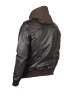 Bravado brown leather hooded bomber jacket​back