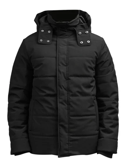 Exton black puffer jacket down hood​ front