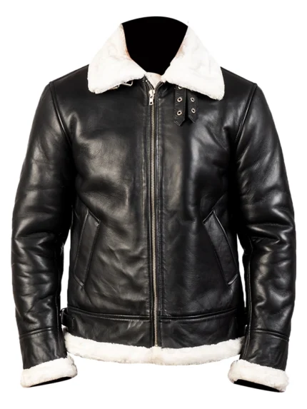 Francis B-3 Black & White Leather Bomber Jacket front