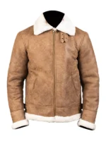 Brown Distressed Leather Bomber Jacket