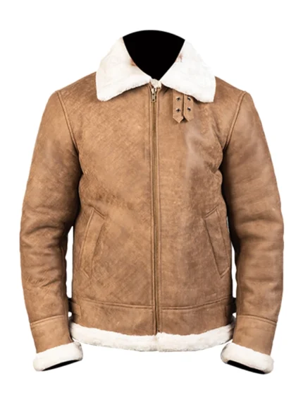 Francis B-3 Distressed Brown Leather Bomber Jacket front