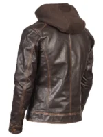 Hector Vintage Brown Hooded Leather Biker Jacket back