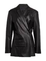 La Veste Tibau Asymmetric Black Leather Blazer