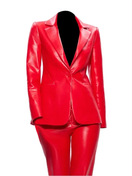 Leather Blazer Faux Red Women front