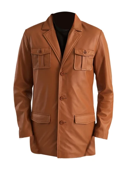 Ray Cutler Tan Brown Leather Blazer front