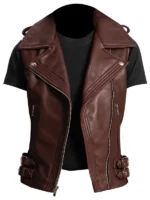 Rhonda Maroon Leather Biker Vest