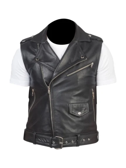 Sullivan Black Leather Biker Vest