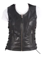 Vanda Black Leather Biker Vest