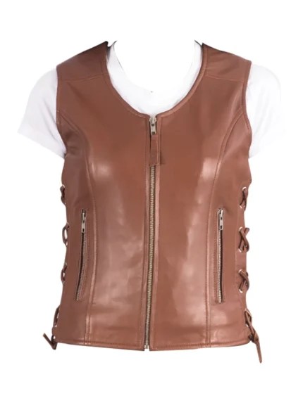 Vanda Brown Leather Biker Vest