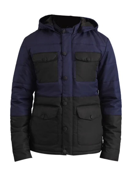 Wayne Black and Blue Puffer Jacket front