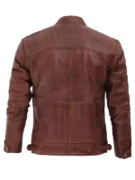 Distressed Brown Lambskin Cafe Racer leather Jacket Back Side