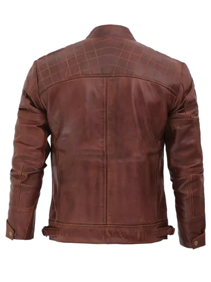 Distressed Brown Lambskin Cafe Racer leather Jacket Back Side