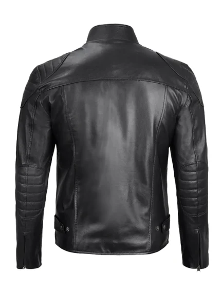 Mens Black Lambskin Cafe Racer Jacket Front Side